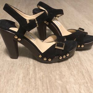 Jimmy Choo Suede and Wood Heeled Stud Sandal size 40, fits like an 8-8.5